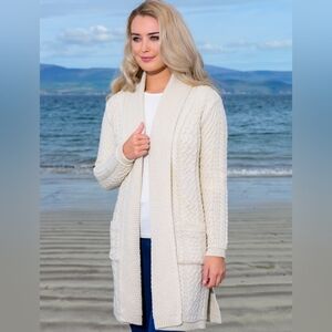 Aran Mor Drape Front Open Cardigan 100% Merino Wool Large